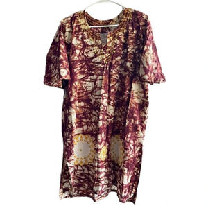 IDA 100% Cotton Tie-Dye Canvas Bell Sleeves V-Neck Tunic One Size